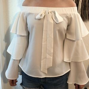 Ruffle sleeve bow blouse